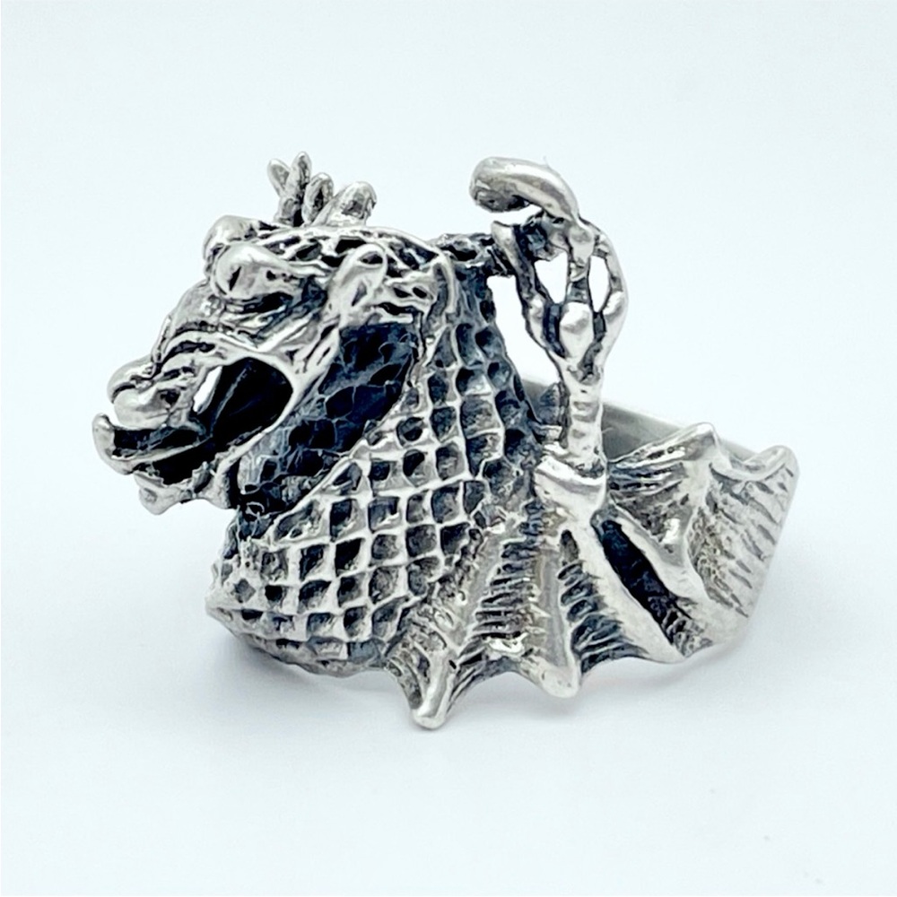 3d Sterling Silver Dragon Ring - Large Statement … - image 2
